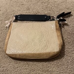 Miss Albright anthropology speciality leather handbag. Beige, tan and black. Euc